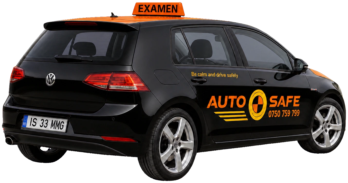 Volkswagen Golf 7 AutoSafe văzut din spate, cu numărul IS 33 MMG